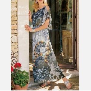 Soft Surroundings Floral Paisley Flare Maxi Cold Shoulder Dress Size Small